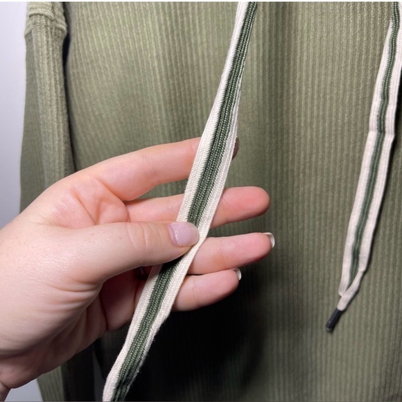 Aerie Olive Green Ribbed Hoodie 100% Cotton Relaxed Fit XS - Oversized - Picture 6 of 9